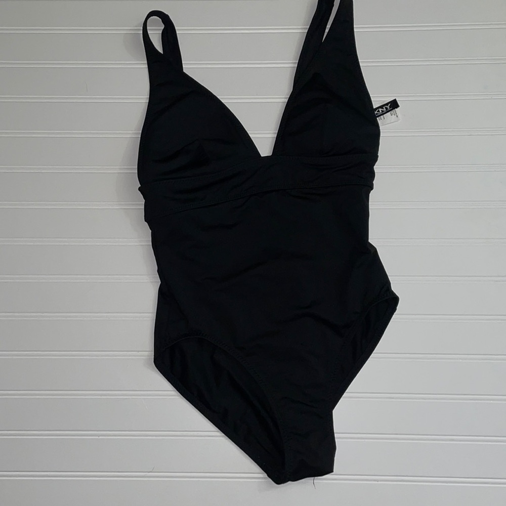 One piece black bathing suit